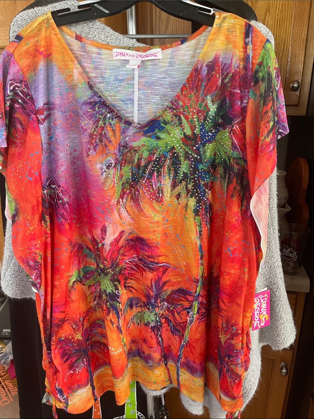 Leoma Lovegrove Palm Print Women's Top XXXL Beaded